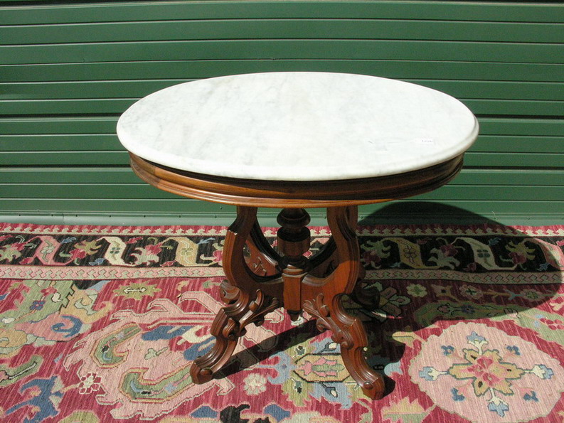 Appraisal: VICTORIAN MARBLE TOP TABLE Walnut base with scrolled legs pedestal