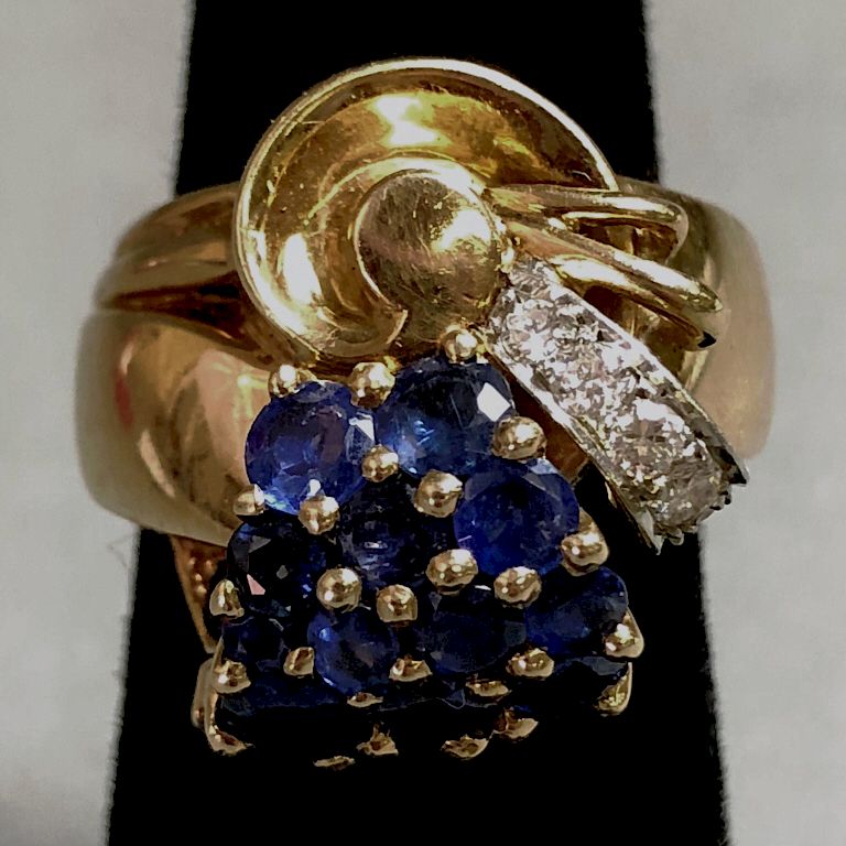 Appraisal: K Yellow Gold Diamond Sapphire Cocktail Ring K yellow gold