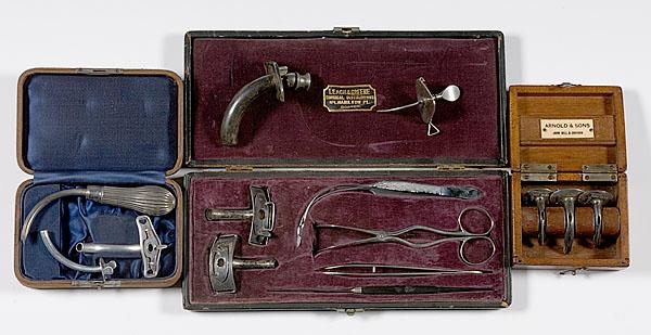 Appraisal: ASSORTED TRACHEOTOMY INSTRUMENTS large lot including one tracheotomy kit marked