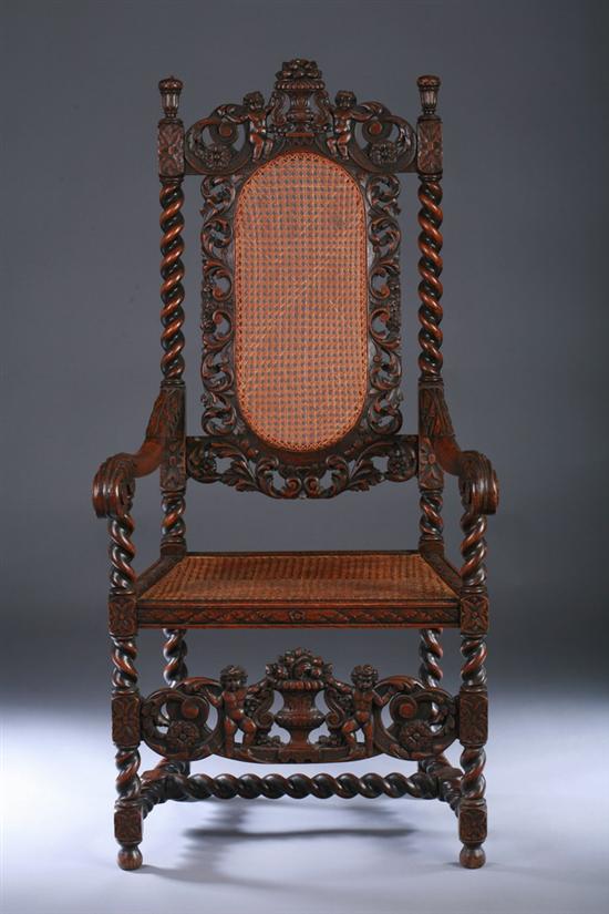 Appraisal: VICTORIAN CHARLES II STYLE CARVED OAK ARM CHAIR th century