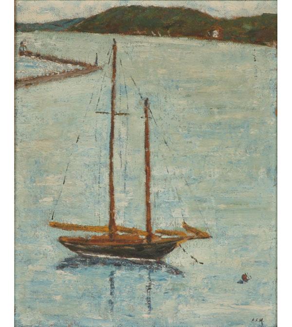 Appraisal: Vintage sailboat on water oil on board x initialed P