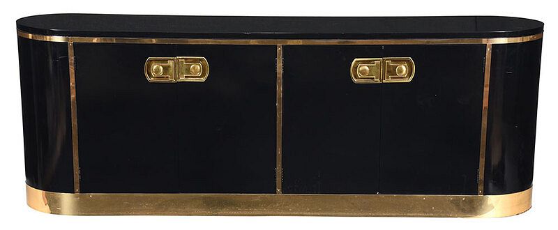 Appraisal: Mastercraft Black Lacquer and Brass Sideboard late th century metal