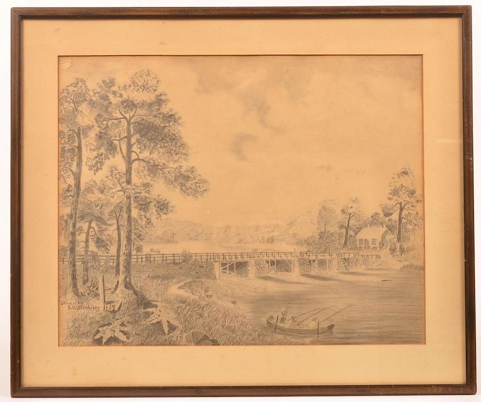 Appraisal: Pencil Drawing Signed R R Woodring Lake and Landscape Pencil