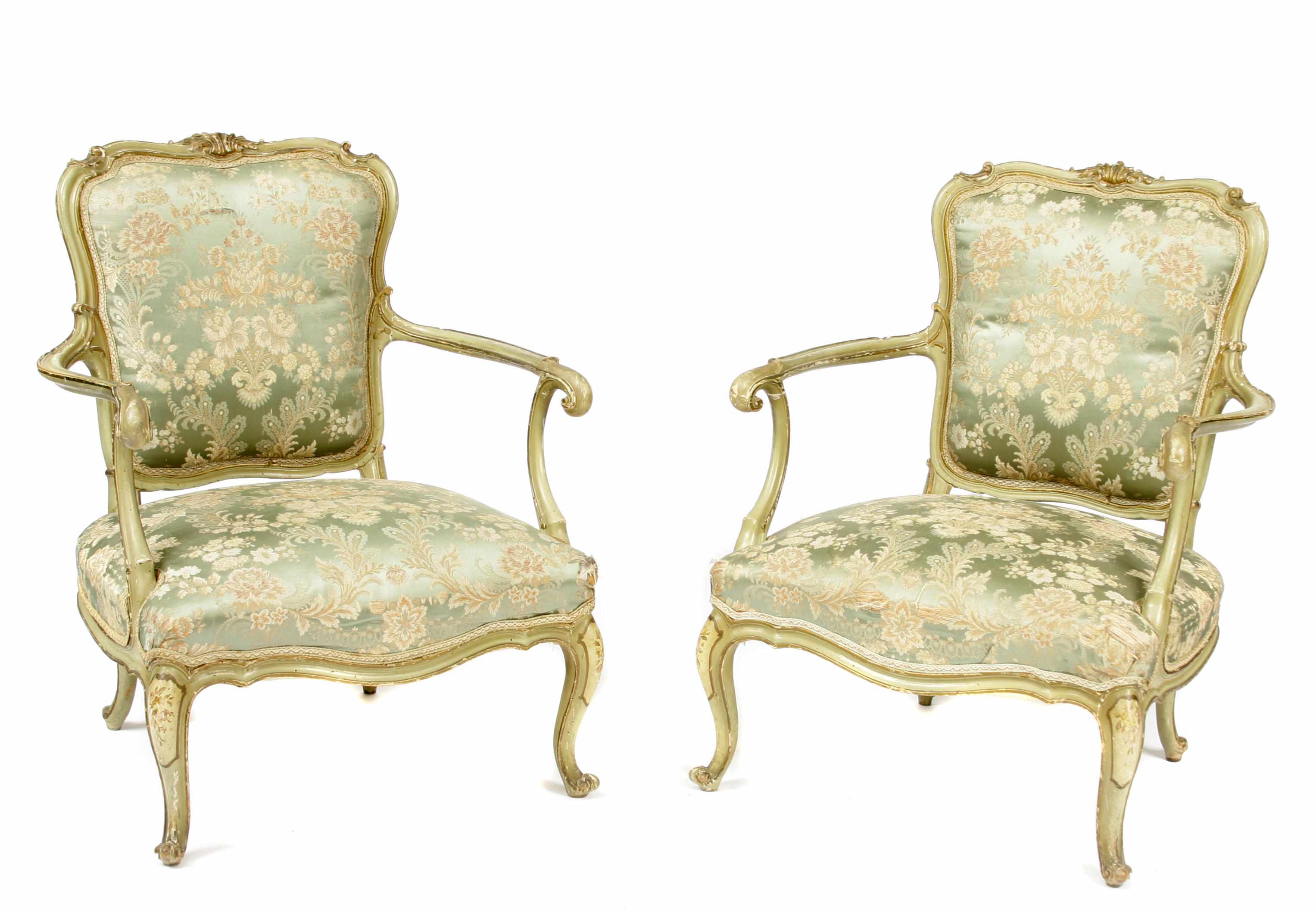 Appraisal: A pair of Italian Rococo style paint decorated armchairs height