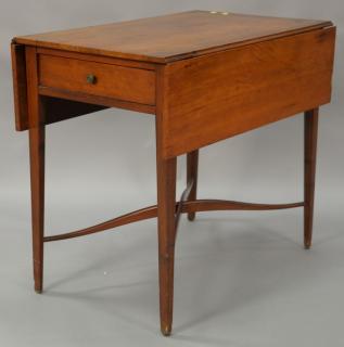 Appraisal: Federal cherry drop leaf Pembroke table with drawer on square