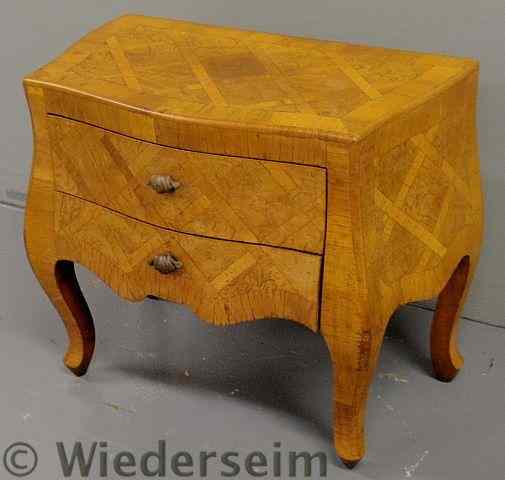 Appraisal: Miniature French inlaid burlwood chest of drawers h x w