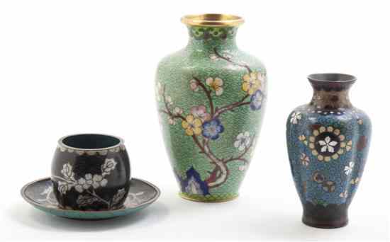 Appraisal: A Collection of Three Cloisonne Articles comprising two vases and