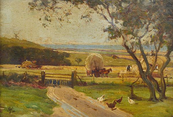 Appraisal: ALFRED EAST British - Pastoral Landscape oil on board initialed