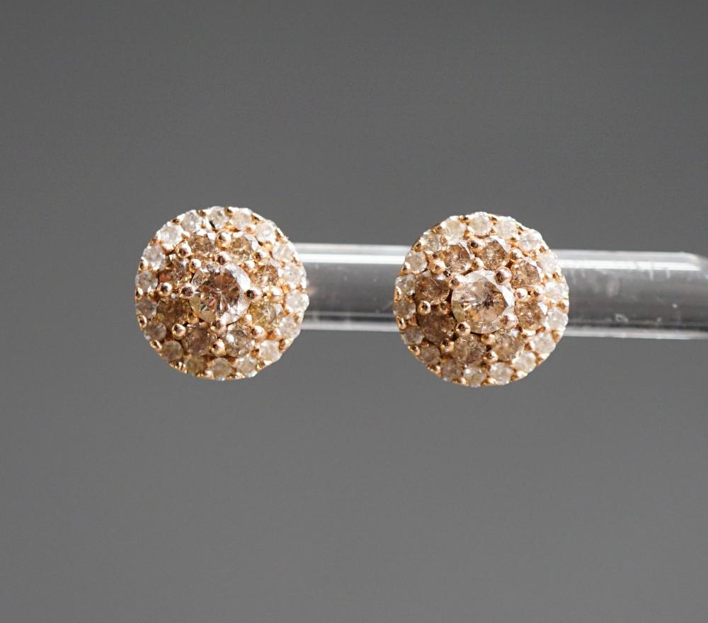 Appraisal: PAIR OF -KARAT ROSE-GOLD AND DIAMOND CLUSTER PIERCED EARRINGS GROSS