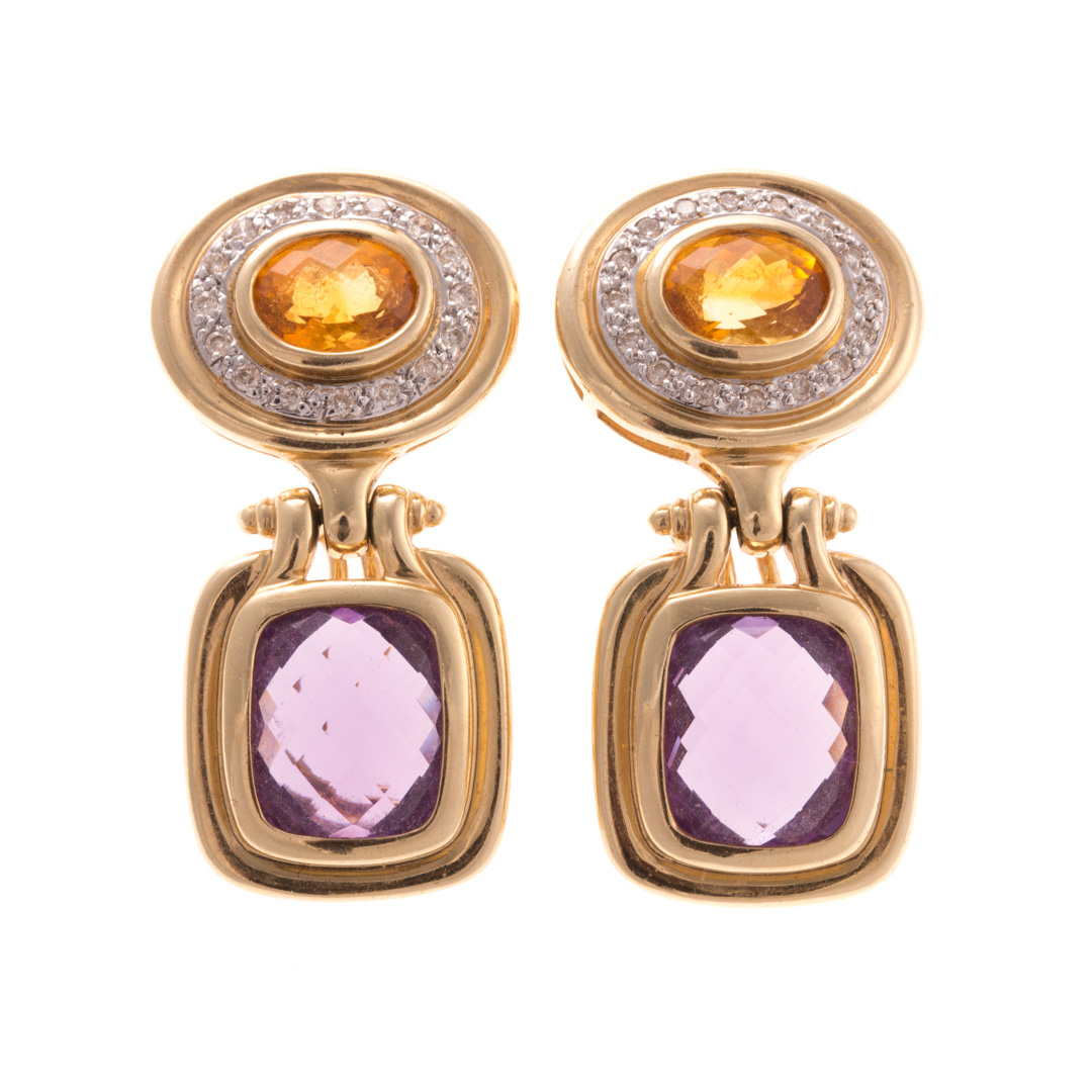 Appraisal: A Pair of Citrine Amethyst Ear Pendants in K K