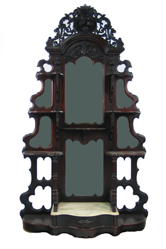 Appraisal: A VICTORIAN MAHOGANY LONG-MIRROR ETAGERE American c 's having upper