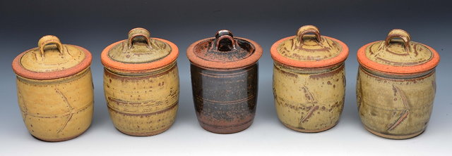 Appraisal: Richard BatterhamSet of five storage jars and covers four with