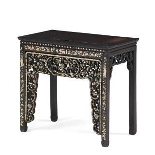 Appraisal: CHINESE ALTAR TABLE Carved frame with mother of pearl decoration