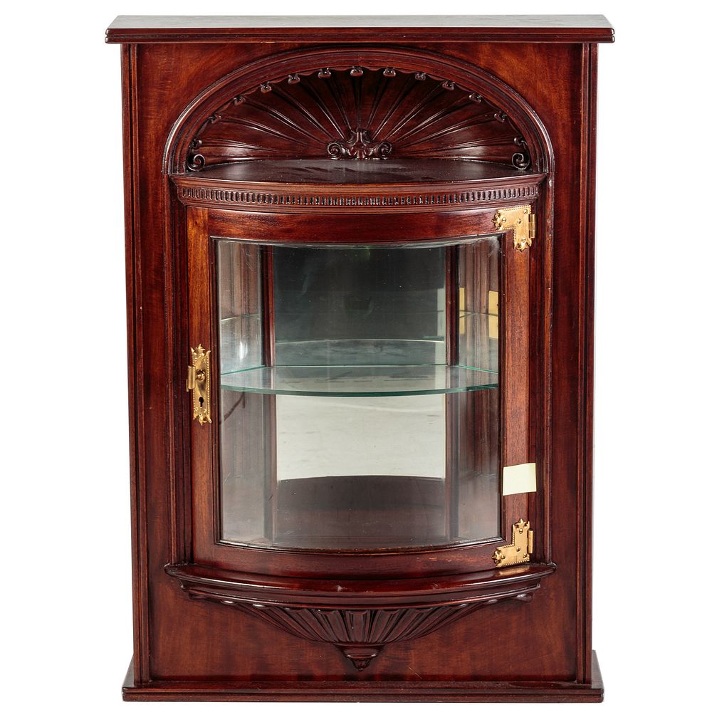 Appraisal: Regency Style Mahogany Hanging Wall Cabinet Shell carved form with