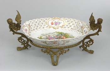 Appraisal: A Reticulated Meissen Dish on an Ornate Gilt Metal Stand