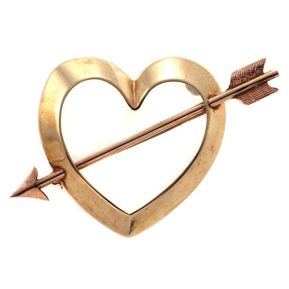 Appraisal: Retro k pink yellow gold heart arrow brooch signed TAT