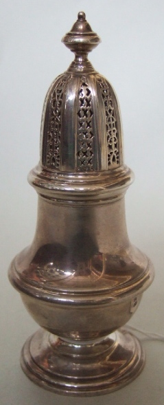 Appraisal: A silver sugar castor of baluster form and on a