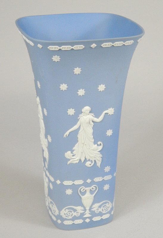 Appraisal: A Wedgwood blue Jasperware large vase of square tapering form