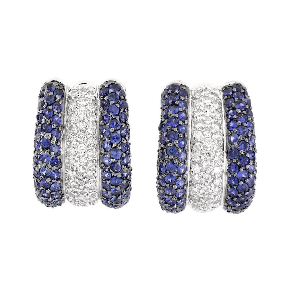 Appraisal: Sapphire Diamond and K Gold Earrings Pave Set Sapphire Diamond