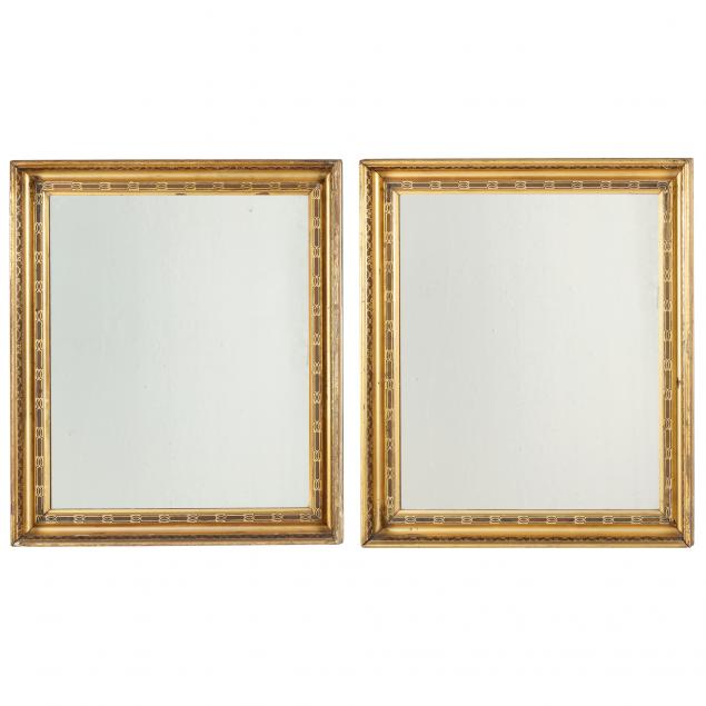 Appraisal: PAIR OF ANTIQUE GILT FRAME MIRRORS Late th century gesso