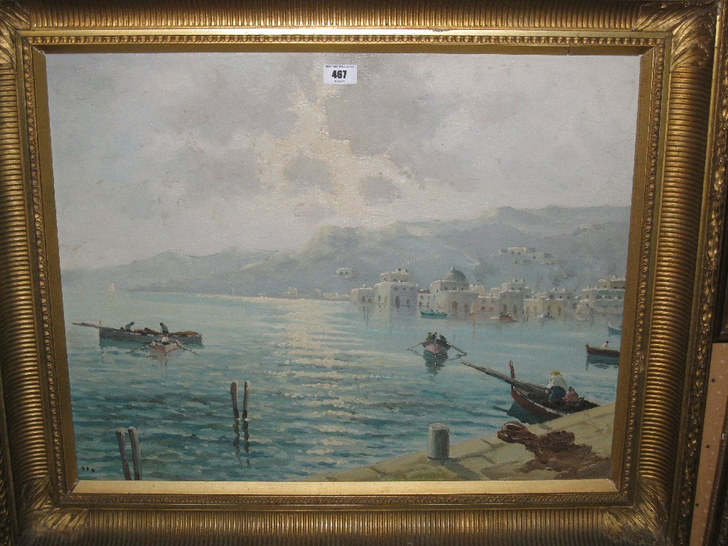 Appraisal: Oil on board Mediterranean coastal scene signed