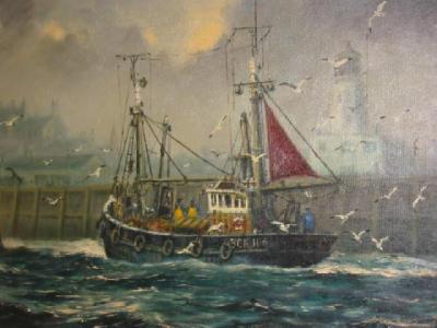 Appraisal: JACK RIGG Fishing Boat Returning to Harbour Scarborough signed on