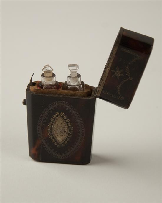 Appraisal: An E th C Continental Tortoiseshell Perfume Flask Case silver