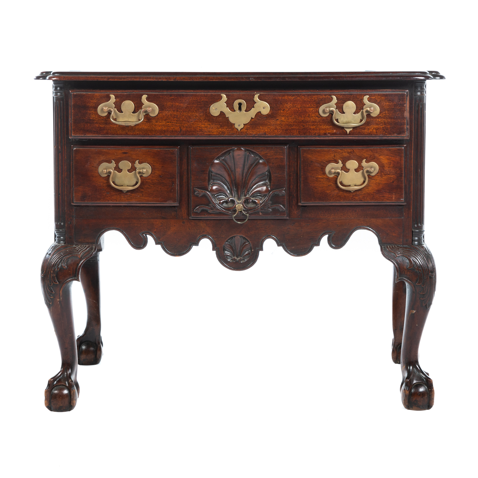 Appraisal: GEORGE III MAHOGANY LOWBOY Circa - shaped top long drawer