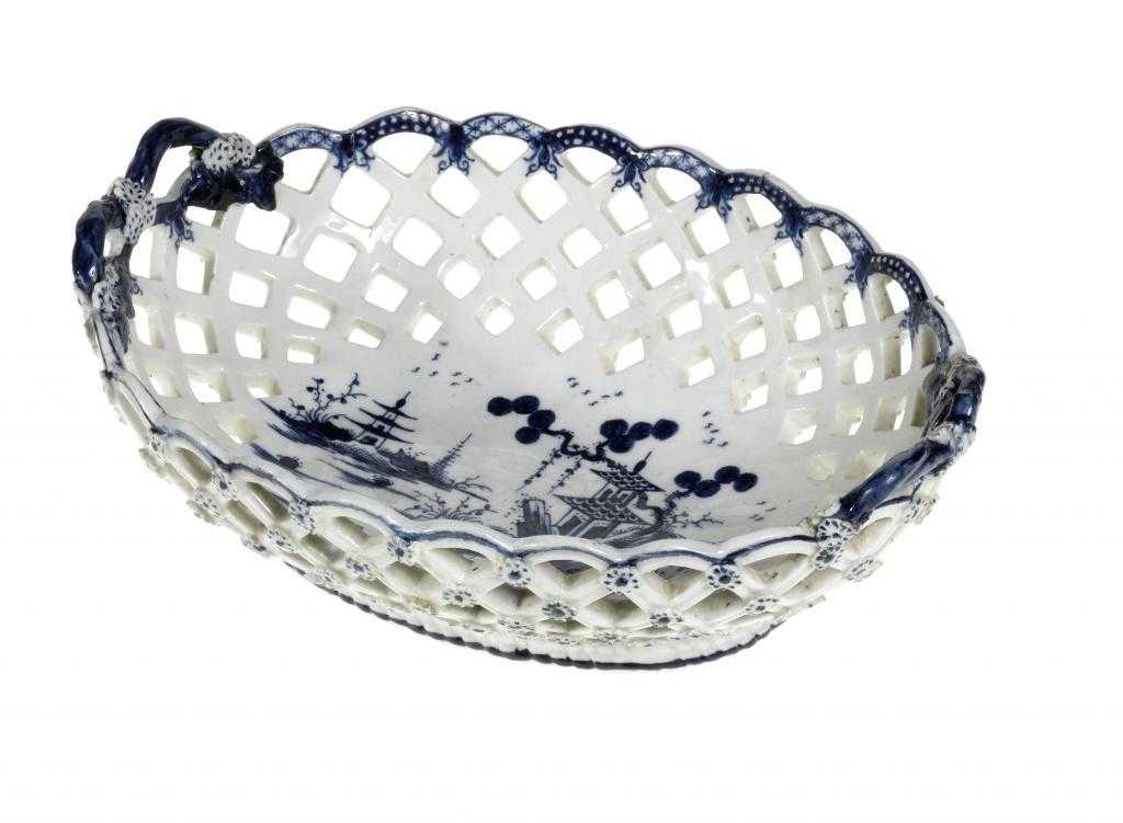 Appraisal: A DERBY RETICULATED BASKET with gently curved trellis sides the