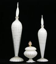 Appraisal: A Set of Two Decanters and a Container Murano Italy