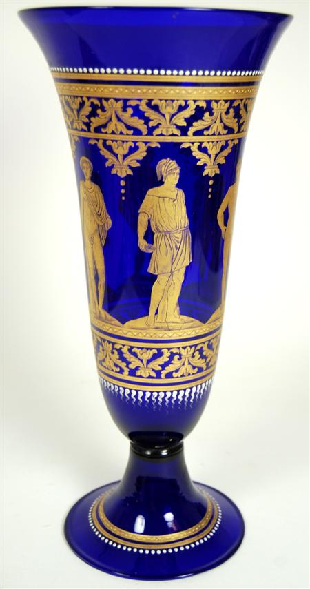 Appraisal: A late th century Bohemian blue glass vase the flared