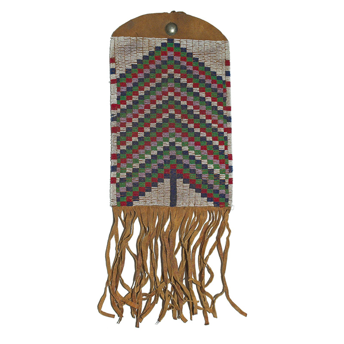 Appraisal: Plains Indians bag sinew sewn colorful beaded design on brown