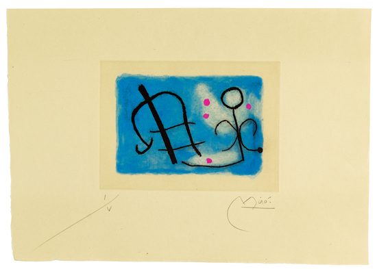 Appraisal: JOAN MIR Fus es Color aquatint printed in blue and