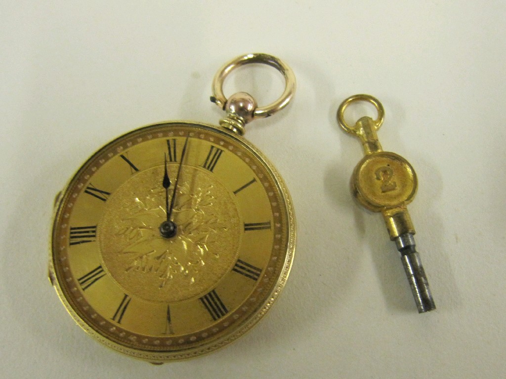 Appraisal: Eighteen carat gold fob watch with gilt dial black Roman