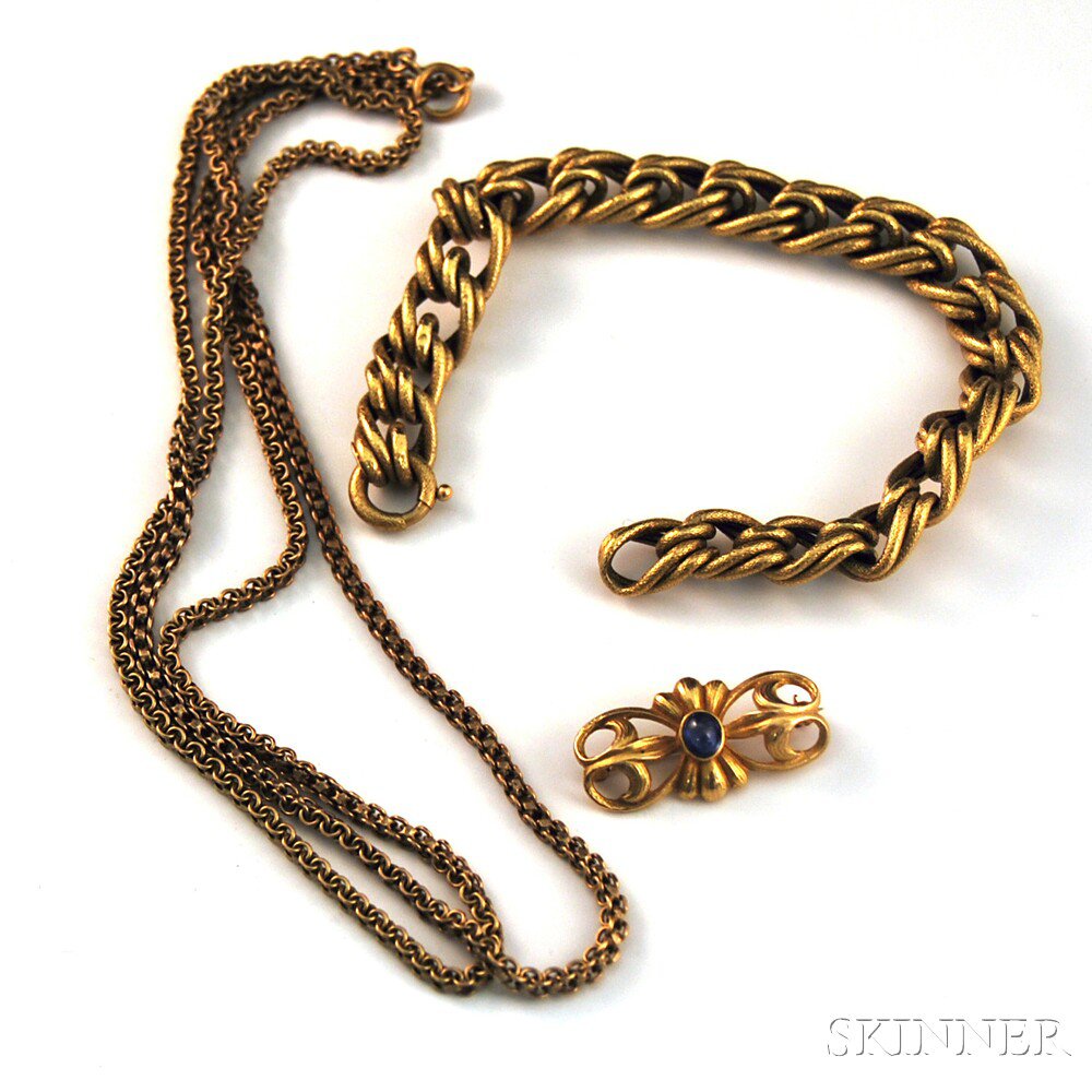 Appraisal: Three Pieces of Gold Jewelry an Italian kt gold snakeskin-patterned