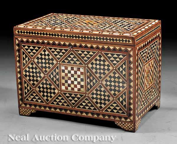 Appraisal: An Antique Moorish Inlaid Box decorated overall with geometric mother-of-pearl