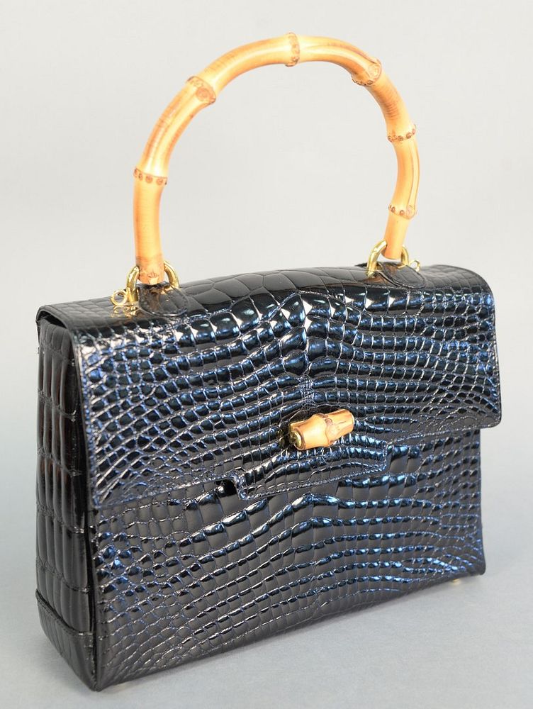 Appraisal: Giorgio's of Palm Beach purse black alligator with bamboo clasp