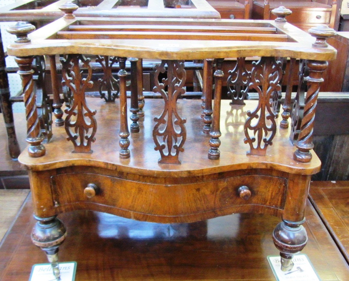 Appraisal: A th century walnut framed fret carved three division Canterbury