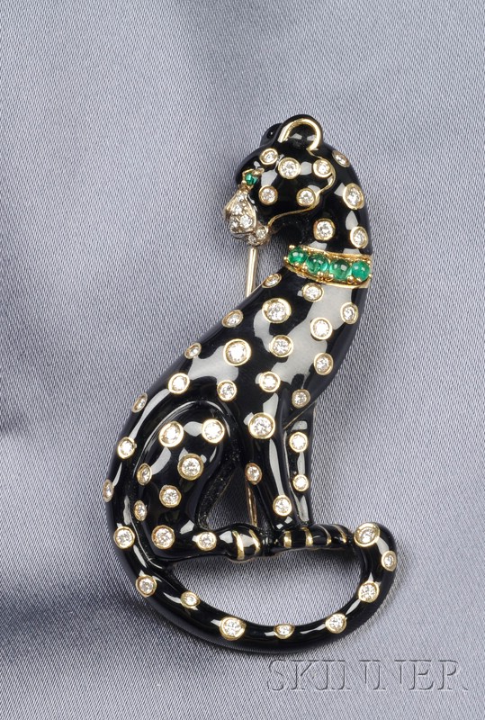 Appraisal: kt Gold Enamel and Gem-set Jaguar Brooch bezel-set with diamond