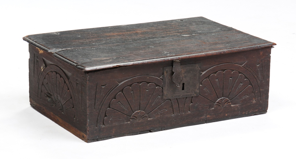 Appraisal: ENGLISH BIBLE BOX Second half th-early th century oak Mostly