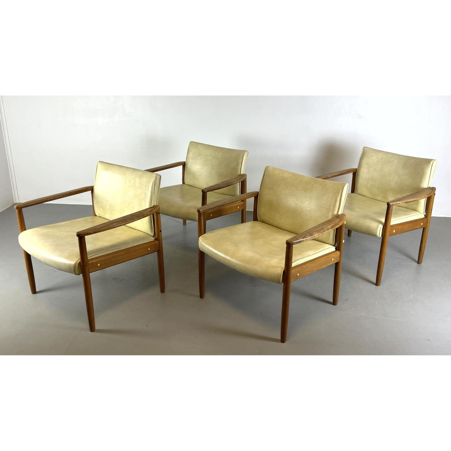 Appraisal: Set Open Arm Modernist Lounge Chairs Wood Frames with vinyl