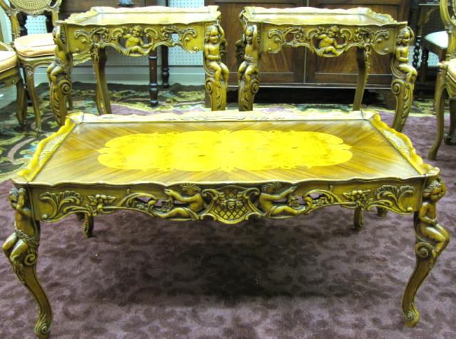 Appraisal: Set of three ornately carved tables French style with Putti