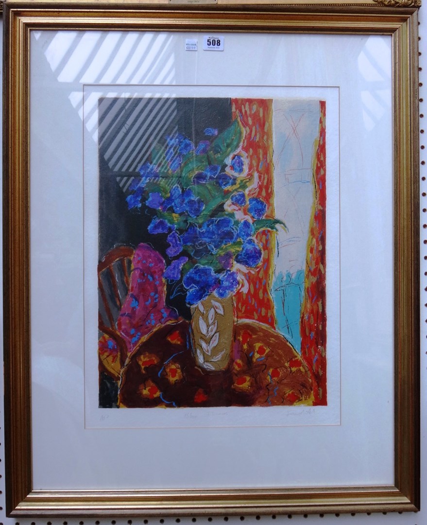 Appraisal: Roy Fairchild b Blue flowers colour silkscreen signed and inscribed