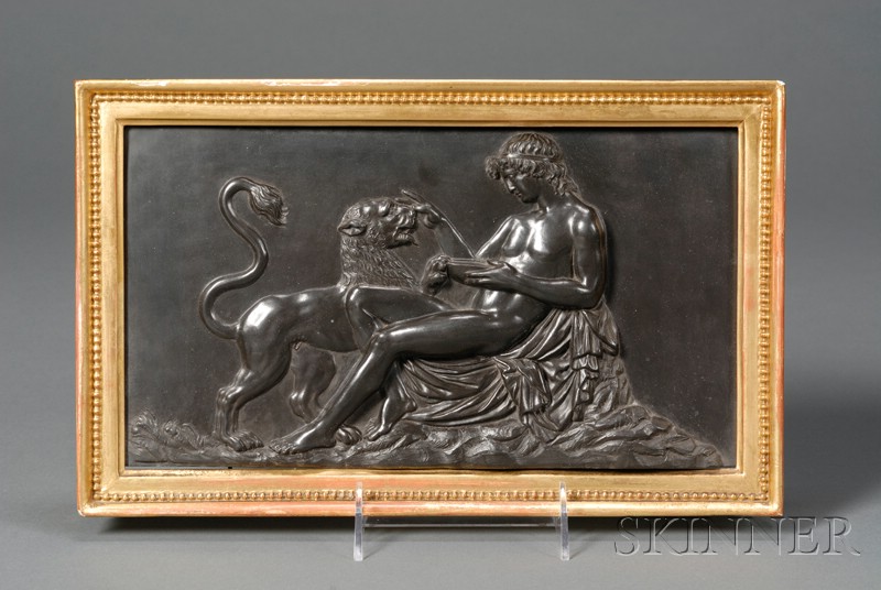 Appraisal: Black Basalt Plaque of Bacchus and the Panther England late