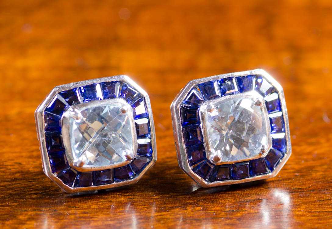 Appraisal: PAIR OF AQUAMARINE AND SAPPHIRE EARRINGS each k white gold