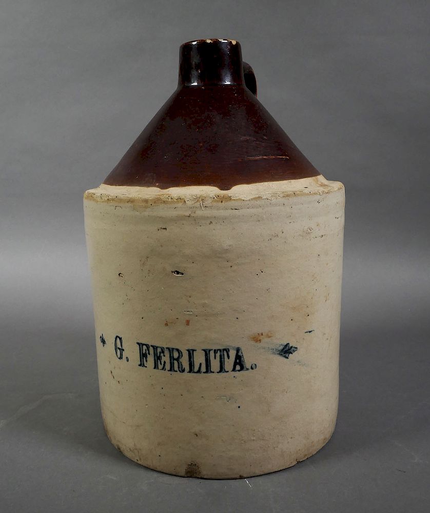 Appraisal: TAMPA Rare G FERLITA Crock Vintage one-gallon crock with handle