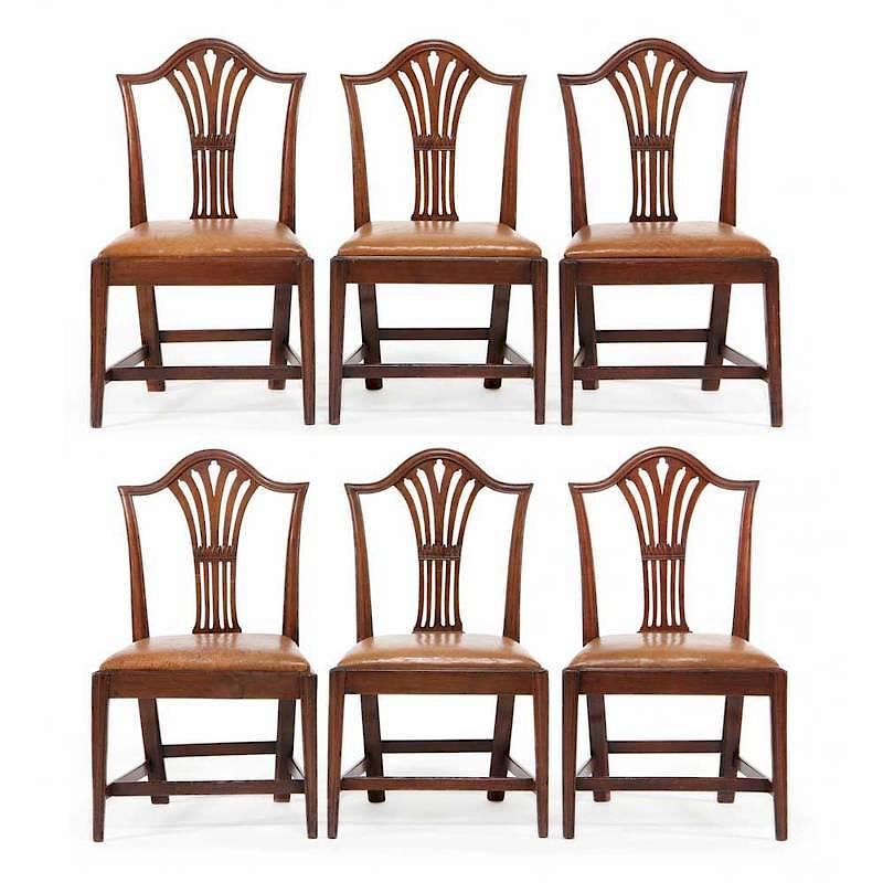 Appraisal: Set of Six Federal Dining Chairs circa mahogany chestnut secondary