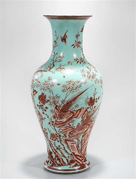 Appraisal: Tall Chinese enameled porcelain vase turquoise glaze tree and birds