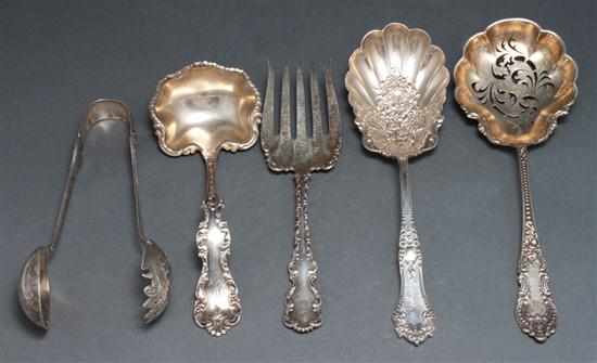 Appraisal: Five American Beaux Arts style sterling silver serving pieces th