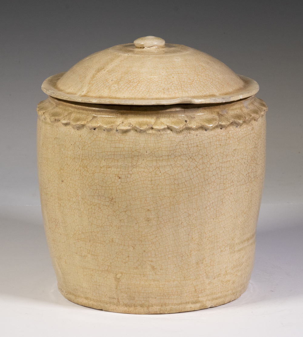 Appraisal: CHINESE SONG DYNASTY POTTERY COVERED STORAGE JAR Large Cylindrical Jar